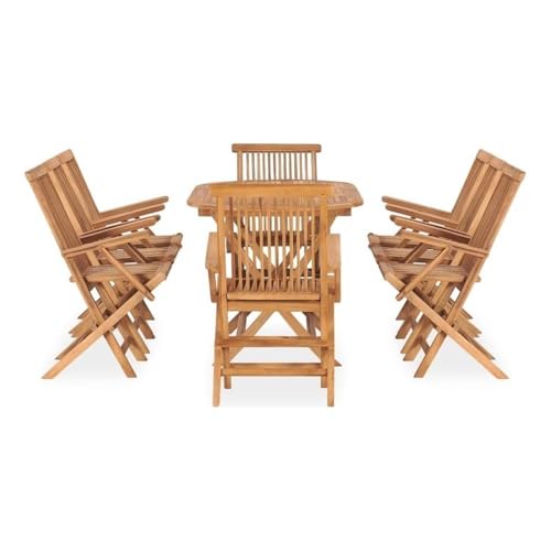 BOWERY HILL 9-Piece Solid Teak Wood Outdoor Dining Set, Natural Teak Finish, Folding Rectangular Table and 8 Chairs, Durable Water-Resistant Patio Furniture, Comfortable Seating for Garden or Terrace
