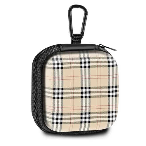 Square Data Cable Earbud Charger Coin Storage Bag Shockproof and Drop-Proof EVA Material Compatible with AirPod(Camel Plaid) - color: Camel plaid