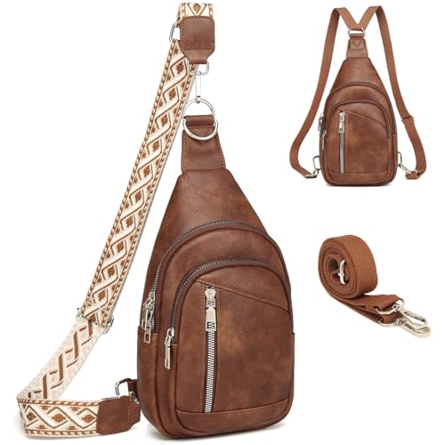MYHOZEE Small Diaper Bag Crossbody Sling Purse for Women - 2 in 1 Leather Backpack with 2 Straps for Short Trips Work Daily | Mini diaper bag - color: F186-brown
