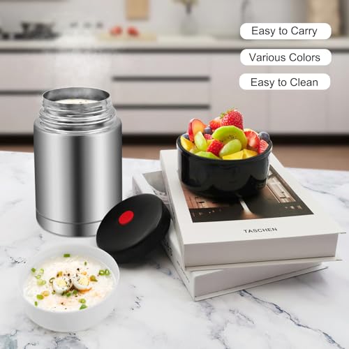 28oz Soup Thermos, Stainless Steel Thermos for Hot Food, Wide Mouth Food Thermos Jar, Insulated Lunch Container Leak Proof Vacuum Thermal Flask (silver) - color: silver-28oz