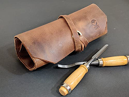Leather Tool Roll Up Pouch - Leather Tool Wrench Roll/Chisel Bag by Rustic Town - style: 10 Slots(medium)