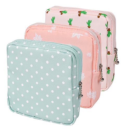 Vin Beauty 3Pcs Pad Bag for Sanitary Napkins, First Period Pouch Portable Menstrual Pad Pouch Feminine Menstruation Bag for Women for School - color: Color Set B