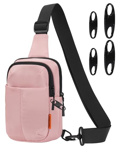 Peicees Small Anti Theft Sling Bag with Zipper Clip for Men Women, Waterproof Mini Crossbody Chest Bag for Travel Work Sport - color: Pink