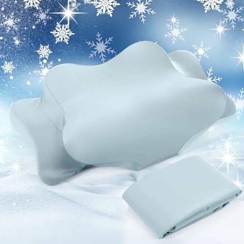 Hahafelt Cooling Cervical Neck Pillowcase Cover (Only Pillow Case) Ergonomic Pillowcase with Zipper Breathable Contour Pillow Cover for Side Back Stomach Sleepers (Haze Blue,Queen Size) - color: Haze Blue, size: Queen