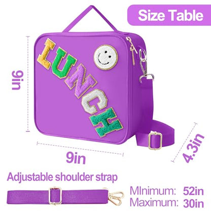 Insulated Lunch Bag With Adjustable Shoulder Strap, Nylon Preppy Lunch Box Large Insulated Lunch Bag Reusable Lunch Tote Bag with Smiley Preppy LunchBag for Girls School Travel Picnic (Dark purple) - color: Dark Purple