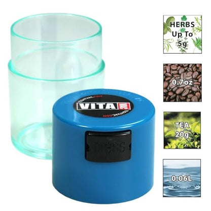 Vitavac - 5g to 20 grams Airtight Multi-Use Vacuum Seal Portable Storage Container for Dry Goods, Food, and Herbs - Light Blue Clear - color: Blue