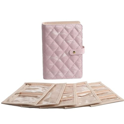 Faux Leather Jewelry Storage Case with 5 Detachable Pages, Tangle-Free Portable Jewelry Holder for Necklaces Rings Earrings Bracelets (Light-sensitive pink (with five-page cloth bag)) - color: Light-sensitive pink (with five-page cloth bag)