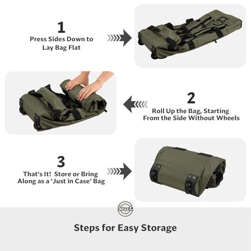 STOVER 45/80/100L Rolling Duffel Bag with Wheels, Large Durable Travel Duffle + Toiletry Bag, Heavy Duty, Packable, Foldable with Shoulder Straps- Use as Luggage or Backpack, Men/Women (Green) - color: Green