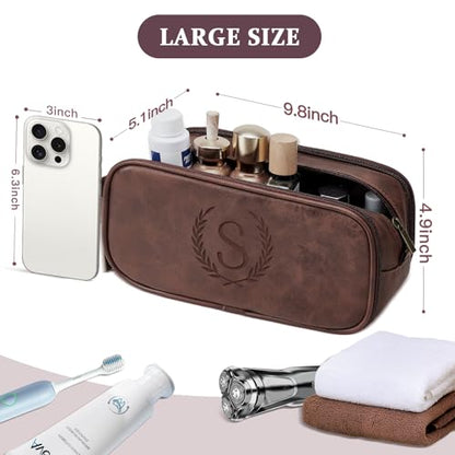 Janhavi Personalized Toiletry Bag for Men, Beach Vacation Travel Essentials, Waterproof Toiletry Bag with Hook, Laser Engraved Initials & Wheat, Birthday Gifts For Him (Medium, Dark Brown, B) - color: Dark Brown, style: B