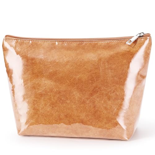 WLLWOO PVC Waterproof Makeup Bag Kraft Paper Cosmetic Bag Travel Toiletry Zipper Pouch Organizer for Women Purse - color: PVC-Brown