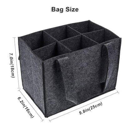 6 Bottle Wine Carrier with Divider Felt Wine Storage Tote Bag, Portable Reusable Wine Travel Bag with Handle for Christmas Travel Camping Picnic Party (Dark Gray) - color: Dark Gray