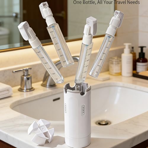 4-in-1 30ML Travel Size Dispenser Toiletries Bottles Set, Leak-Proof Refillable Containers Dispensers Labels Portable Toiletry Organizer Cup for Shampoo, Lotion, Soap Travel Essentials