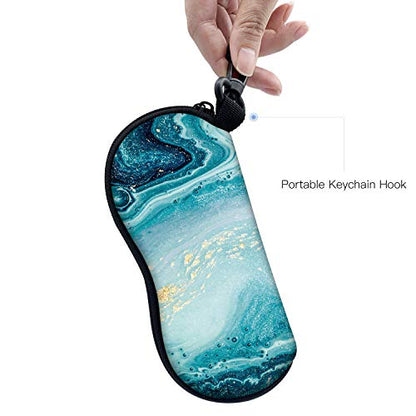 Sunglasses Soft Case with Carabiner Ultra Light Neoprene Zipper Glasses Case - color: Blue Marble