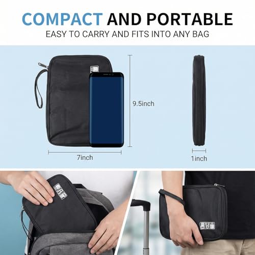 Charger Organizers Travel Case Cord Travel Harger Case Cable Organizer Bag Electronics Organizers Tech Pouch Portable Waterproof for Cords, Chargers, Earphones, Phone, SD Cards, USBs, Black