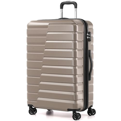 Coolife Luggage Suitcase Carry on Hardside PC+ABS Spinner TSA Lock Telescopic Handle - color: brown, size: Large(28in)
