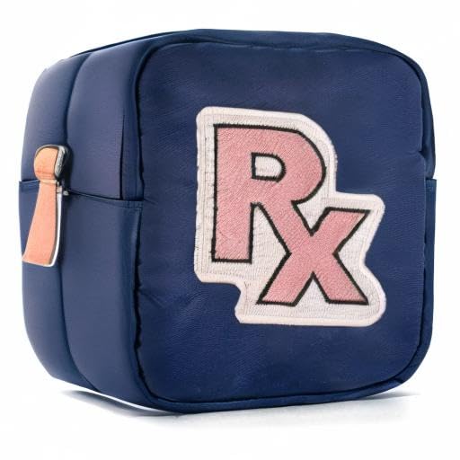 uekeboag Personalized Small Nylon Rx Cosmetic Bag, Cute Chenille Letter Patch Medicine Drug Pouch with Zipper,Preppy Makeup Travel Vitamin Bag for Women and Girls (Navy-Pink) - color: Navy-Pink