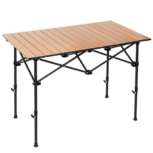 SHANQUAN Camping Table Roll up Table, Fold up Lightweight Compact 4 Person Portable Adjustable Height Roll up Aluminum Table with Carry Bag for Outdoor, Camping, Picnic, Backyards, BBQ - size: 37.4*21.7/Adjustable