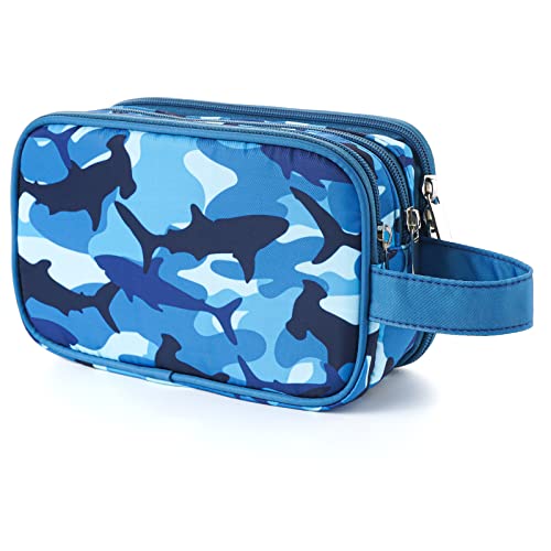 Kids Toiletry Bag for Boys, Travel Toiletry Bag for Little Young Boys Waterproof Hanging Wash Bag Toddler Traveling Toiletries, Shark Blue - color: Shark Blue