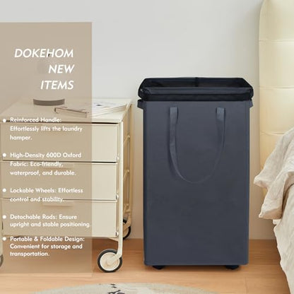 DOKEHOM 90L X-Large Laundry Basket with Removable Wash Bag on Wheels, Collapsible Rolling Laundry Hamper, Foldable Clothes Organizer, Folding Washing Bin (Grey) - color: Grey, size: X-Large Pro 29"