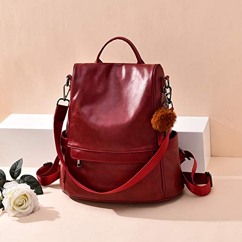 CHERUTY Women Backpack Purse PU Leather Anti-theft Casual Shoulder Bag Fashion Ladies Satchel Bags - color: 1-12 Burgundy, size: Medium