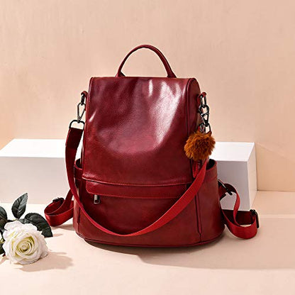 CHERUTY Women Backpack Purse PU Leather Anti-theft Casual Shoulder Bag Fashion Ladies Satchel Bags - color: 1-12 Burgundy, size: Medium