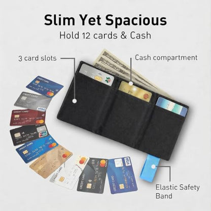 LIGHT FOLD Ultra Slim Tri-Fold Wallet with RFID Blocking, Lightweight Minimalist Men’s Wallet with Elastic Band, Waterproof Durable Nylon Fabric, Slim Front Pocket Card Holder Fits 12 Cards & Cash - color: Blue