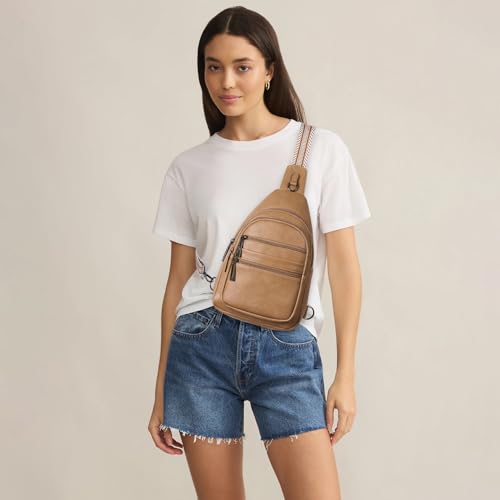 Leresas Sling Bag for Women Cross Body Purse Fanny Pack Sling Backpack Vegan Leather Over Shoulder Crossbody Handbag Travel Gifts Tan - color: Tan