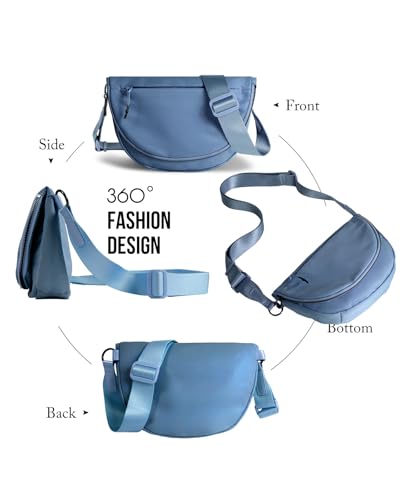 Crescent Bag for Women and Men, Fashion Medium Nylon Folding Crescent Moon Bag Single Shoulder Bag with Adjustable Strap - color: Blue
