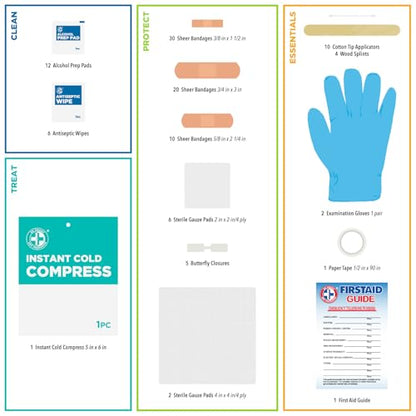 Be Smart Get Prepared 110 pc First Aid Kit: Clean, Treat, Protect Minor Cuts, Home, Office, Car, School, Business, Travel, Emergency, Outdoor, Camping & Sports, FSA/HSA (Packaging may vary) - size: 1 Count (Pack of 1)