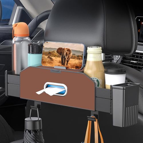 Back Seat Car Organizer,5 in 1 Multifunctional Car Back Seat Storage Box with Trash Can Drink Cup Holder Tissue Box, for Hold Phone,Snacks, Drinks, Handbag-Brown - color: Brown