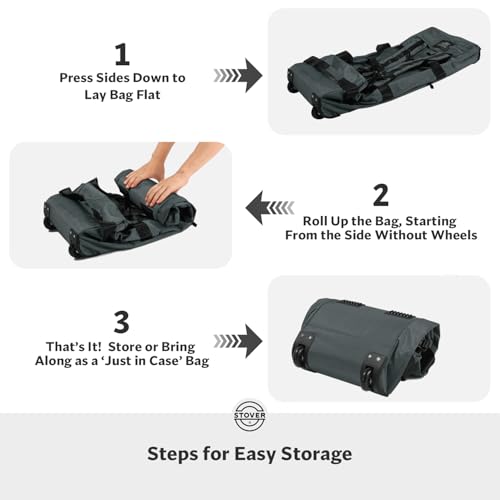 STOVER 45/80/100L Rolling Duffel Bag with Wheels, Large Durable Travel Duffle + Toiletry Bag, Heavy Duty, Packable, Foldable with Shoulder Straps- Use as Luggage or Backpack, Men/Women (Grey) - color: Grey