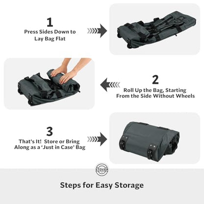 STOVER 45/80/100L Rolling Duffel Bag with Wheels, Large Durable Travel Duffle + Toiletry Bag, Heavy Duty, Packable, Foldable with Shoulder Straps- Use as Luggage or Backpack, Men/Women (Grey) - color: Grey