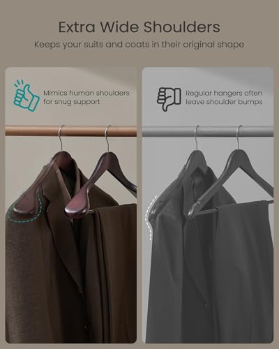 SONGMICS Extra Wide Wooden Suit Hangers, Set of 10 Clothes Hangers, Swivel Hooks, Non-Slip Bars, for Outfits, Suits, Coats, Shirts, Dresses, Mahogany UCRW050MZ01 - color: Mahogany