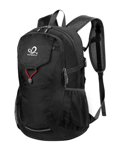 WATERFLY Lightweight Packable Hiking Backpack: 30L Foldable Travel Daypack Ultralight Camping Day Pack for Woman Man - color: Black
