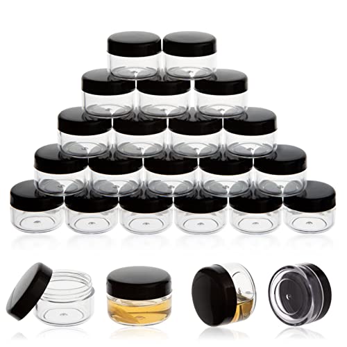 5 Gram Sample Containers with Lids, 25PCS Mini Makeup Containers, Empty Plastic Travel Cosmetic Containers with Labels - color: Black