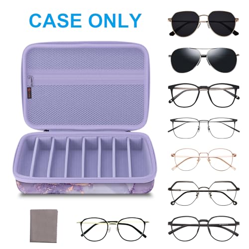 Fintie Travel Sunglasses Organizer Case with 8-Slot Adjustable Compartments, Hard EVA Eyeglasses Storage Bag for Men Women, Lilac Marble - color: lilac marble