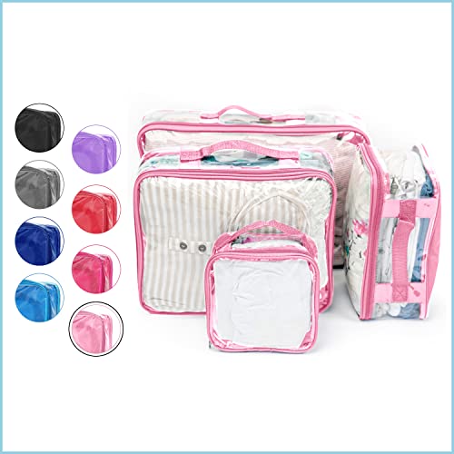 Clear Packing Cubes set of 4 / Packs 7-10 Days of Clothes/Premium PVC Plastic Storage Bags - color: Rose