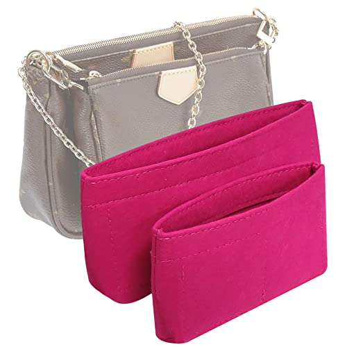 Vercord Felt Purse Organizer Insert Pochette Handbag Insert Bag in Bag for Multi Pochette Accessories Add Zipper Pocket Rose - color: Rose