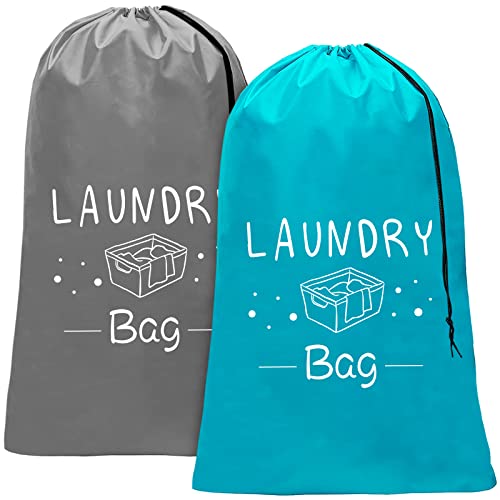 Sylfairy 2 Pack Extra Large Travel Laundry Bag, Dirty Clothes Organizer with Drawstring,Heavy Duty Travel Laundry Bags,Easy Fit a Laundry Hamper Travel Essentials - color: Grey+Blue