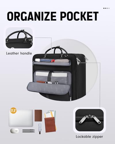 MATEIN Mens Garment Bags for travel, Large Travel Suit Bag Up to 7 Suits with Strap, Wrinkle Free Carry On Garment Bags for Hanging Clothes, Business Suitcase Luggage Bag Fit 17.3 Inch Laptop, Black - color: Black