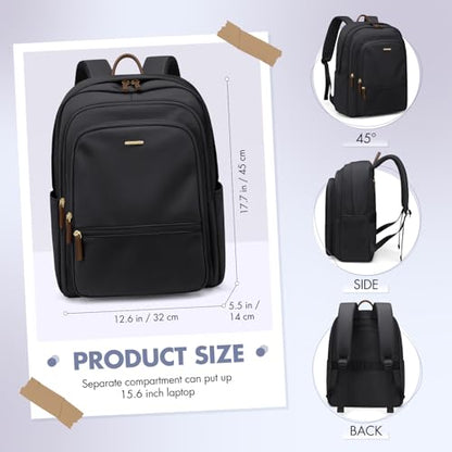 GOLF SUPAGS 15.6 Inch Women's Laptop Backpack, Water Resistant Work College Travel Daypack, Everyday Commuter Bag for Teacher Nurse (Black) - color: Black