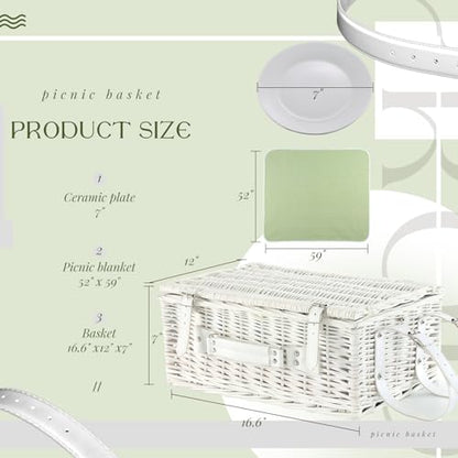 Picnic Basket Set for 4 with Waterproof Blanket Mat Insulation Bag Wicker White Green Plaid Classic Fresh Gift for Christmas Thanksgiving Wedding Birthday Camp Outdoor Beach Travel - color: Green Plaid