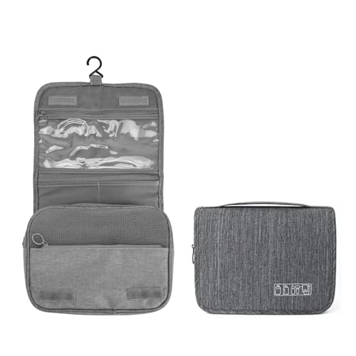 L & FY Hanging Travel Toiletry Bag Women's Cosmetic Organizer Makeup Pouch Men's Shaving Kits With Handle (Denim Grey) - color: Denim Grey, size: Compact Size