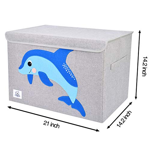 Foldable Large Kids Toy Chest with Flip-Top Lid, Collapsible Fabric Animal Toy Storage Organizer/Bin/Box/Basket/Trunk for Toddler, Children and Baby Nursery (Dolphine) - color: Dolphine