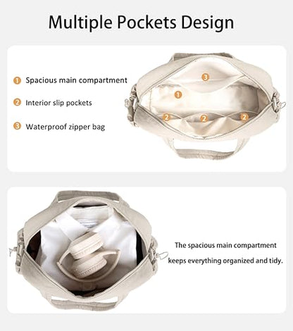 Lightweight Travel Duffle Bag for Women, Quilted Puffy Weekender with Wet Pocket for Gym, Overnight, Personal Item Carry On, Beige - color: Beige