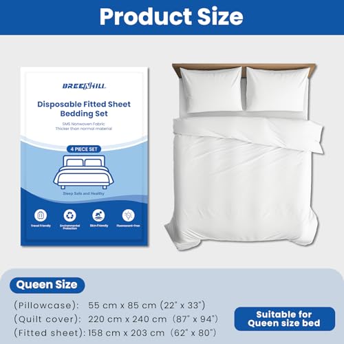 2 Pack Disposable Bed Sheets Fitted Sheet Queen Size, Disposable Travel Sheet for Hotel with Quilt Cover and Pillowcase,Disposable Sheets for Travel - size: Queen size, 2-Pack