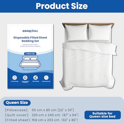 2 Pack Disposable Bed Sheets Fitted Sheet Queen Size, Disposable Travel Sheet for Hotel with Quilt Cover and Pillowcase,Disposable Sheets for Travel - size: Queen size, 2-Pack