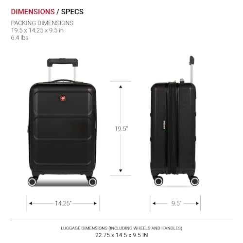 SwissGear 8090 Hardside Expandable Luggage with Spinner Wheels, Black, Carry-On 20-Inch - color: Black, size: Carry-On 20-Inch