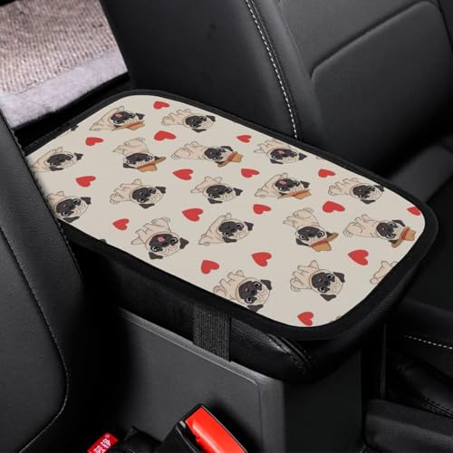 Auto Center Console Cushion Pad Red Love Heart Pug, Waterproof Armrest Box Protection Cover, Comfortable Interior Accessories - color: Picture (80)