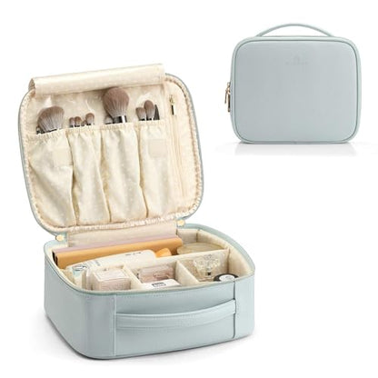 VLANDO Makeup Bag, Travel Makeup Bags,Large Portable Make Up Bag Organzier with Dividers and Handle Gifts for Women Girls,Traveler,Christmas,Wedding Blue - color: A.Blue